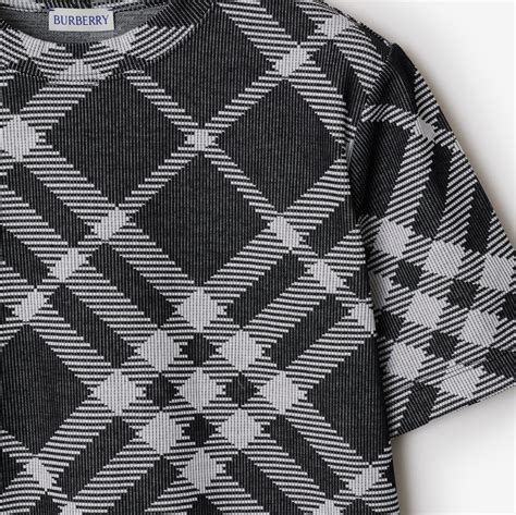 burberry shirt with crew neck|Check Stretch Cotton Blend T.